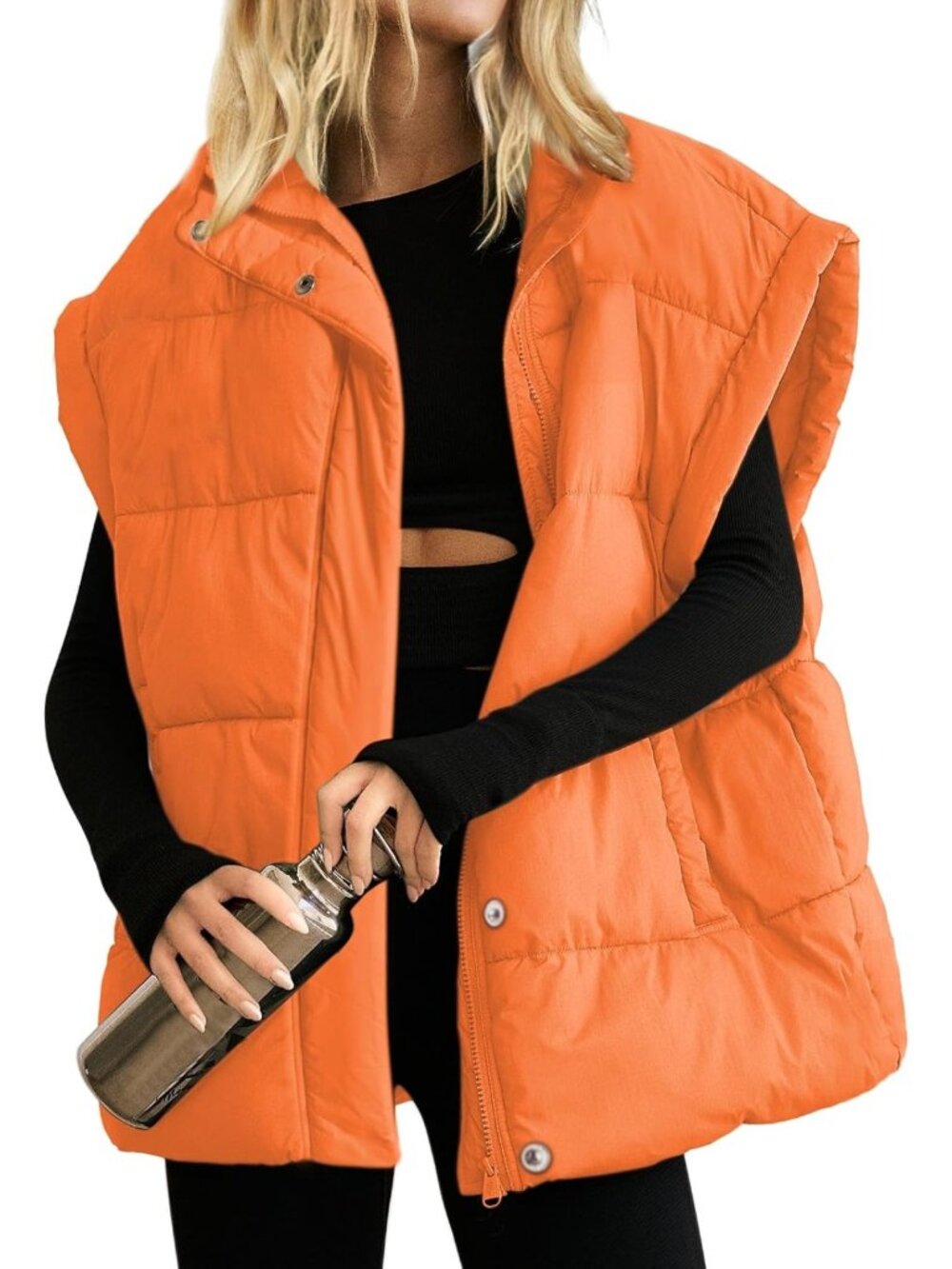 Cozy Oversized Puffer Vest with Stand Collar | Quilted Sleeveless Warm Coat
